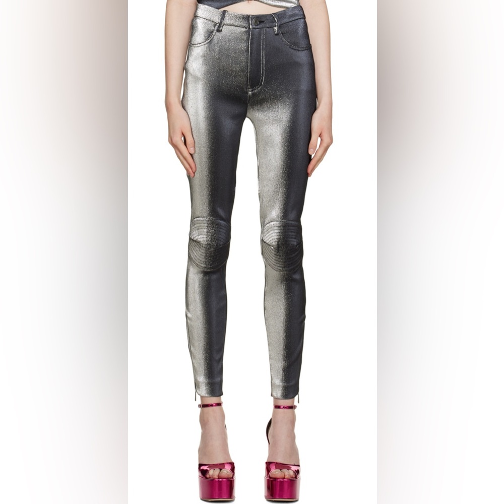 AREA Silver Moto Knee Leggings